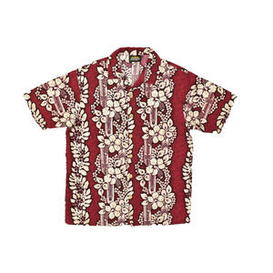 ODO Men's Hawaiian Shirt Regular Size M Red White Floral Print 100% Cotton VTG